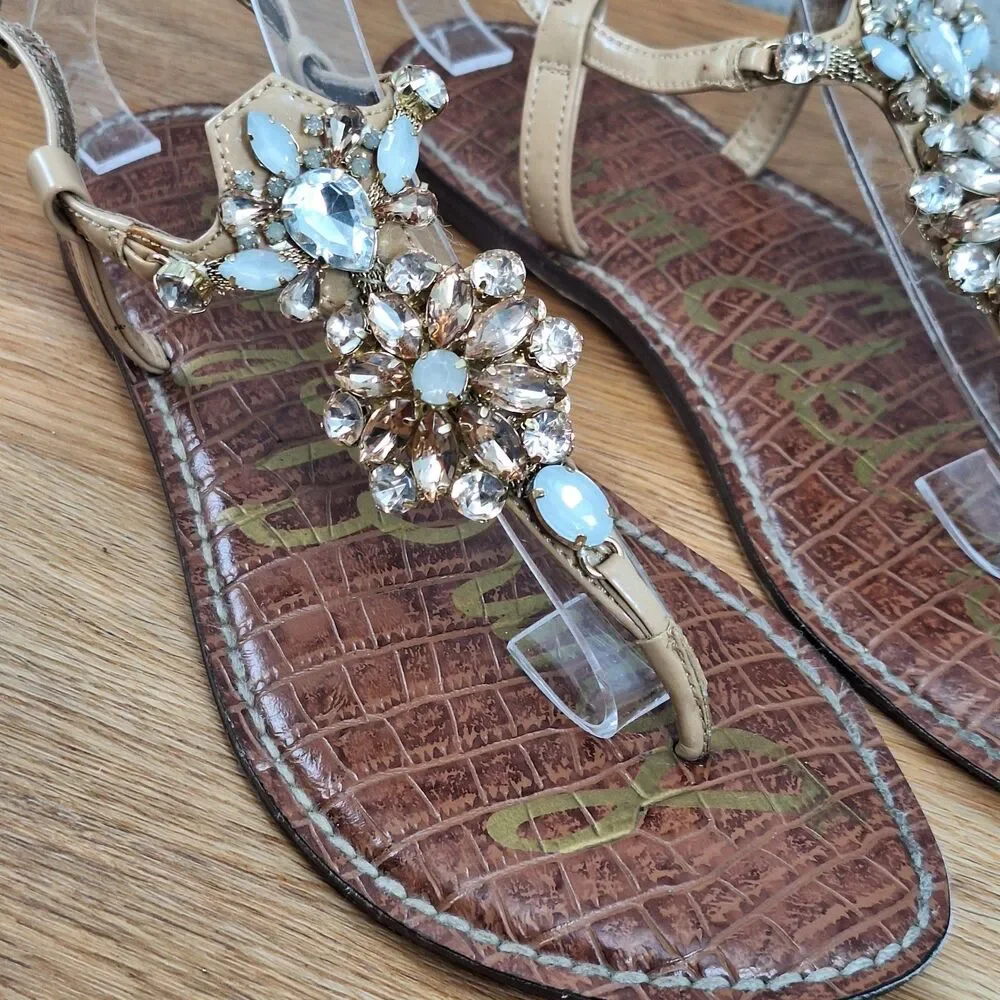 Sam Edelman Grayson Women's 7 EU 37 Gladiator Thong Sandals Brown Rhinestone